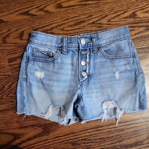 Old Navy Light Blue Distressed Denim Button-Fly Shorts